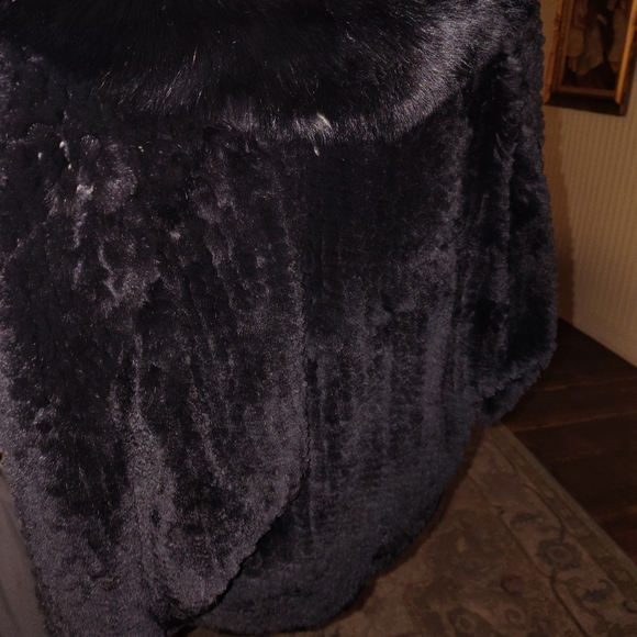 Women's Black Fur Coat Authentic Genuine Fox & Rex Rabbit 100% - Picture 6 of 16